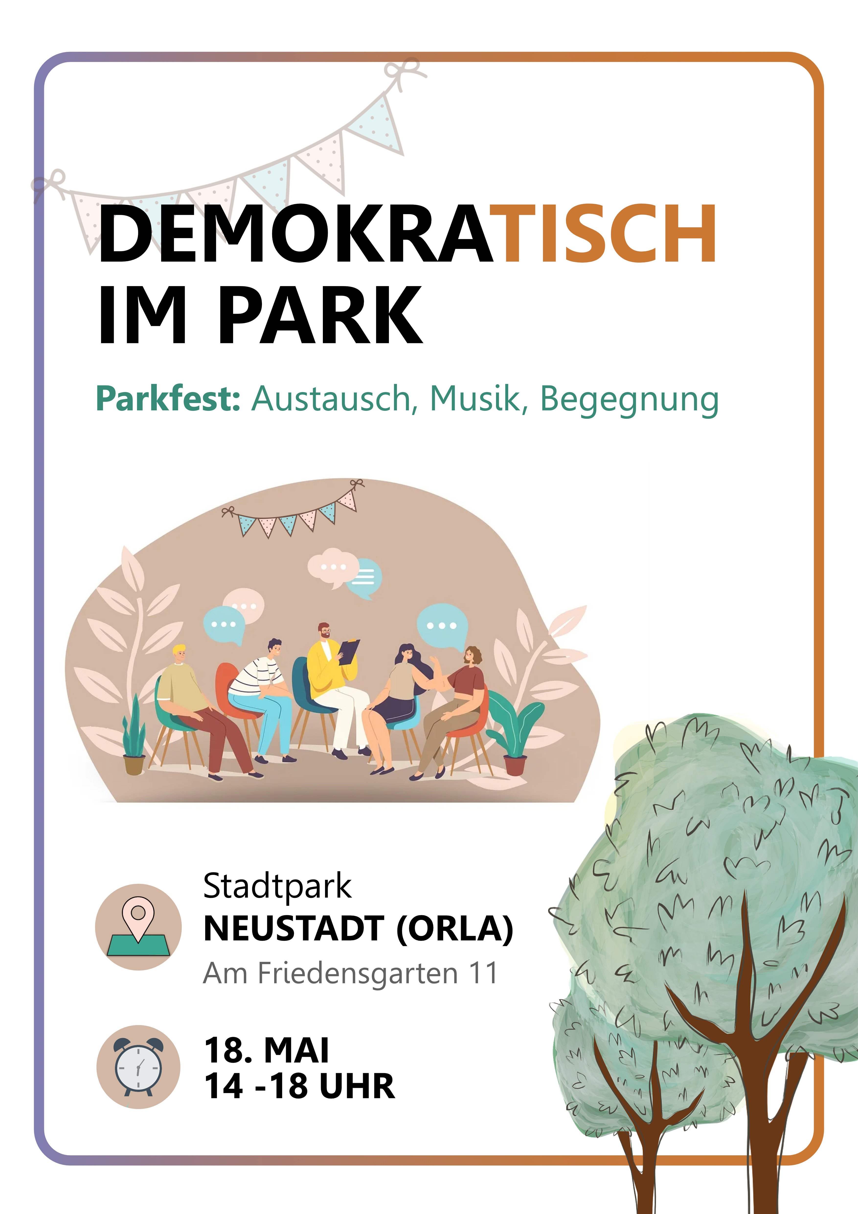 Plakat für demokra-TISCH am 18. Mai 2024 in Neustadt/Orla